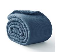 Kozyhvn Couverture en mousseline de coton 100 % coton pour très grand lit, 274,3 x 228,6 cm, 6 couches, respirante et légère, couvre-lit doux, couverture en gaze pour adultes, toutes saisons, bleu