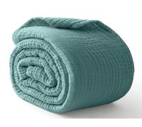 Kozyhvn Couverture en Mousseline de Coton 100% Coton pour très Grand lit, 274,3 x 228,6 cm, 6 Couches, Respirante et légère, Couvre-lit Doux, Couverture en Gaze pour Adultes, Toutes Saisons, Bleu