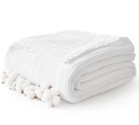 Kozyhvn Grande Couverture en Mousseline de Coton à 6 Couches, Respirante et légère pour canapé, Couvre-lit, jeté de Gaze pour Adultes, Blanc (127 x 177,8 cm)