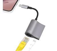 kozyone Adaptateur Ethernet 2 en 1 vers RJ45 10 Mbps/100 Mbps avec port de charge, compatible avec iPhone/iPad/iPod, rapide et stable pour les jeux et le visionnage de vidéos (gris)
