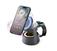 KozyOne Station de charge sans fil 5 en 1 avec haut-parleur Bluetooth, chargeur rapide magnétique, lumière de nuit, station de charge définitive compatible avec iPhone 17/16/15/14/13/12, Apple Watch