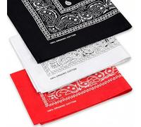 KP 3 Pack Bandana - 100% Coton & Fibres Naturelles - Foulard Sans Polyester - Qualité Supérieure - Doux, Durable et Lavable en Machine - Bandana Homme - Unisexe et enfants - Rouge, Blanc et Noir