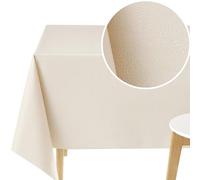 KP HOME Grande nappe rectangulaire en plastique PVC facile à nettoyer - Motif lignes de tableau de bord - Pour salle à manger ou extérieur - Beige crème - 250 x 140 cm