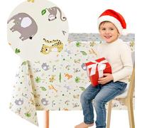 KP HOME Jolie Jaune Clair Nappe Plastique Amusants Motif Animaux de Safari - Imprimé Animal pour Enfants Toile Cirée Carrée 140x140 Facile à Nettoyer PVC Essuyable Nappe Ciree Rectangulaire