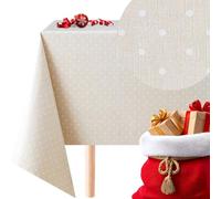 KP HOME Jolie Nappe PVC Motif à Pois Beige - Toile Cirée Petit Pois Ivoire Blanc Carrée 140x140 cm Facile à Nettoyer Epais Restaurant Cuisine Jardin - Plastique Vinyle Nappe Toile Ciree Points