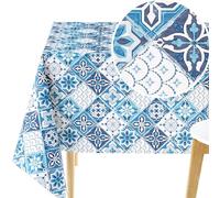 KP HOME Nappe en Toile Cirée Rectangulaire 250 x 140 cm - Imperméable et Facile à Nettoyer, Housse de Table en PVC - Nappe Plastique avec Motif Tuile Portugais, Couleur Bleu Marine Blanche