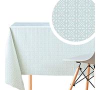 KP HOME Nappe PVC Carrée Menthe Oeuf de Canard Bleu avec Retro Motif Floral Blanc - Facile à Nettoyer Lisse Cirée Rectangulaire 140x140 cm Fleur Essuyable Imperméable Nappe Toile Cirée Plastique