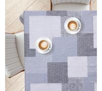 KP HOME Nappe Rectangulaire en PVC Gris 200x140 cm - Couverture Nappe Plastique Étanche - Grande Toile Cirée Décontractée en Vinyle pour pour Intérieur Et Extérieur - Motif Patchwork Bleu Structuré
