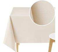KP HOME Nappe Toile Cirée Rectangulaire 140x200 PVC Motif de Trait et de Lignes Blanc sur Fond Beige 200x140 Lavable Style Minimaliste Plastique Étanche et Essuyable Exterieur
