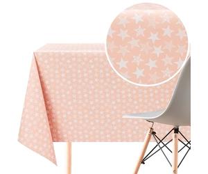 KP HOME Nappe Toile Cirée Rectangulaire 140x250 cm - Nappe Plastique Facile à Nettoyer Jusqu'à 8 Places - PVC Toile Cirée Étanche Vinyle - Couleur Pêche avec Motif Étoile Blanche