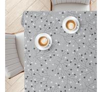 KP HOME Toile Cirée Carrée 140x140 cm - Nappe Plastique Grise Facile à Essuyer avec Un Toucher Doux et Agréable, Vinyle Imperméable, pour Intérieur et Extérieur, Motif de Cœurs et Branches de Vignes