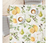 KP Home Toile Cirée Rectangulaire 200 x 140 cm - Vert Vintage Avec Fruits Botaniques Citrons, Poires et Olives, Toucher Doux, Imperméable et Facile à Nettoyer - Nappe Plastique Extérieure et Intérieur