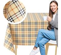 KP Home Toile Cirée Rectangulaire 200x137cm, Nappe Plastique en PVC Essuyable, Facile à Nettoyer, Imperméable de Cuisine, Jardin en Vinyle Nappe, Toile Ciree avec Motif Écossais Beige Héritage