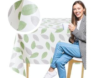 KP HOME Toile Cirée Rectangulaire 200x137cm, Nappe Plastique en PVC Essuyable, Facile à Nettoyer, Imperméable de Cuisine, Jardin en Vinyle Nappe, Toile Ciree avec Design Brise de Feuilles Vertes