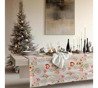 KP HOME Toile Cirée Rectangulaire 200x140cm, Beige de Noël, Nappe Plastique en PVC Essuyable, Facile à Nettoyer, Imperméable en Vynile, Nappe Toile Cireavec Motif Rennes Blanc Scandinave