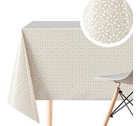 KP HOME Toile Cirée Rectangulaire 250x140cm, Crème Beige, Nappe Plastique en PVC Essuyable pour Intérieur et Extérieur, Facile à Nettoyer, Imperméable en Vinyle avec Motif Floral Rétro Blanc Classique