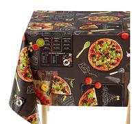 KP HOME Toile Cirée Rectangulaire 250x140cm, Nappe Plastique en PVC Essuyable, Facile à Nettoyer, Imperméable de Cuisine, Jardin en Vinyle Nappe, Couleur Noir Toile Cirée - Motif Pizzas Style Bistro