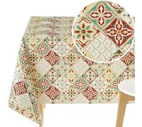 KP HOME Toile Cirée Rectangulaire 250x140cm, Nappe Plastique en PVC Essuyable, Facile à Nettoyer, Lavable Imperméable en Vinyle, Toile Ciree Motif Tuiles de Lisbonne Azulejos Beige Rouge