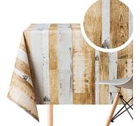 KP HOME Toile Cirée Rectangulaire 300x140cm, Gris et Marron, Grande Nappe Plastique en PVC Essuyable, Facile à Nettoyer, Imperméable en Jardin Vinyle, avec Motif Planches en Bois Rustique