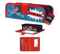 KP Pharma Trousse Spider-Man avec Ensemble de Papeterie et Bloc-Notes - Grande Trousse zippée avec Stylo, Crayon, règle, Gomme et Taille-Crayon - Produit Officiel Marvel Spiderman pour