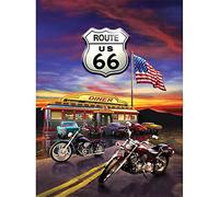 KPENG 5D Diamond Painting Point De Croix Broderie Diamant Peinture, Peinture Diamant Strass Complet, Dîner Route 66 Diamond Art Artisanat Kits pour La Maison Décoration Murale Cadeaux 30x40cm