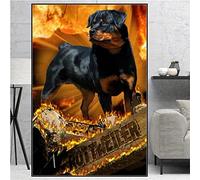 KPENG Diamond Painting Complet 5D, Broderie Diamant, Chien Rottweiler Blaze Peinture Diamant Point De Croix Kit D'artisanat, Diamant Painting pour Adulte et Enfant, pour/Accueil/Décor/Noël 50x70cm