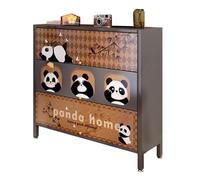 KPHYMOD Meuble Chaussures Métal Armoire À Chaussures en Acier Au Carbone avec 3 Portes Rabattables À Imprimé Panda, Organiseur De Rangement À 7 Niveaux avec Étagères Réglables(90x107.5x35cm)