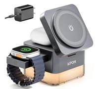 KPON Station de Charge pour iPhone et Apple Watch, Station de Charge iPhone 4 en 1 Cube Pliable avec Charge Rapide 15W et veilleuse, Chargeur Compatible avec iPhone