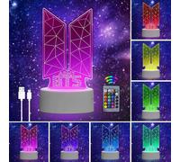 Kpop Bts Lampe 3d Led Illusion Veilleuse Bts,Télécommande 16 Couleurs Changement Tactile Interrupteur Lumière De Nuit Art Déco,Decoration Chambre Cadeaux Parfaits Pour Les Fans De Bts