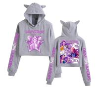 Kpop D-Demon H-Hunters Fanmerch Mira Rumi Zoey Huntrix Imprimé Crew Neck Top Cat Ears Sweatshirt Pullover À La Mode pour Filles Kawaii Casual Long Sleeve Cosplay Hoodie-Grey||s