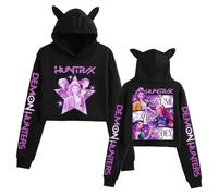 Kpop D-Demon H-Hunters Fanmerch Mira Rumi Zoey Huntrix Imprimé Crew Neck Top Cat Ears Sweatshirt Pullover À La Mode pour Filles Kawaii Casual Long Sleeve Cosplay Hoodie-Black||XX_s