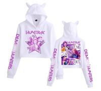 Kpop D-Demon H-Hunters Fanmerch Mira Rumi Zoey Huntrix Imprimé Crew Neck Top Cat Ears Sweatshirt Pullover À La Mode pour Filles Kawaii Casual Long Sleeve Cosplay Hoodie-White||l
