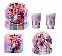 Kpop Demon 50 Pièces Decoration Anniversaire, Hun-trix Vaisselle Anniversaire Assortiments, Anime Vaisselle de Fete, Assiette, Tasse, Serviettes en papier, Déco Fete, Réutilisable