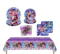 Kpop Demon 51 Pièces Decoration Anniversaire, Hun-trix Vaisselle Anniversaire Assortiments, Réutilisable, Anime Vaisselle de Fete, Assiette, Tasse, Serviettes en papier, Nappe, Déco Fete