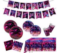 Kpop Demon 52 Pièces Decoration Anniversaire, Saja Vaisselle Anniversaire Assortiments, Vaisselle de Fete, Bannières Joyeux, Assiette, Tasse, Serviettes en papier, Nappe, Déco Fete, Réutilisable