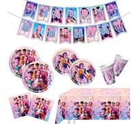 Kpop Demon 52 Pièces Decoration Anniversaire, Vaisselle Anniversaire Assortiments, Vaisselle de Fete, Bannières Joyeux, Assiette, Tasse, Serviettes en papier, Nappe, Déco Fete, Réutilisable