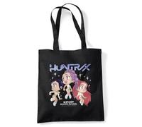 Kpop Demon Hunters Huntrix Chibi Group Grocery Travel Reusable Tote Bag, Black