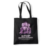 Kpop Demon Hunters Purple Huntrix Billboard Poster Grocery Travel Reusable Tote Bag, Black