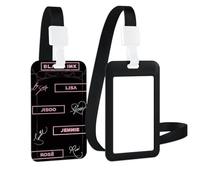 KPOP Jenny Jisoo Lisa Rose Porte-badge avec lanière, pour Clés Carte d'identité L'école Bureau Carte de Bus,Noir Porte-badge avec cordon amovible, Protection étanche avec fenêtre transparente,Jisoo