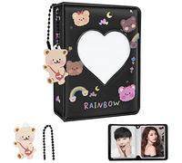 Kpop Porte-carte photo de 7,6 cm - 40 poches - Mini album photo Kpop - Reliure pour cartes photo Kpop - Avec joli pendentif - Noir