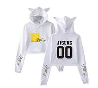 Kpop Stray Kids Sweat-Shirts à Capuche Cat Ear Crop Top Hoodie Yellow Wood Imprime Hip Hop Pullover Manches Longues Pull à Capuche Sweats Bang Chan Changbin Hyunjin Han Felix Seungmin