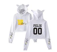 Kpop Stray Kids Sweat-Shirts à Capuche Cat Ear Crop Top Hoodie Yellow Wood Imprime Hip Hop Pullover Manches Longues Pull à Capuche Sweats Bang Chan Changbin Hyunjin Han Felix Seungmin