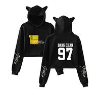 Kpop Stray Kids Sweat-Shirts à Capuche Cat Ear Crop Top Hoodie Yellow Wood Imprime Hip Hop Pullover Manches Longues Pull à Capuche Sweats Bang Chan Changbin Hyunjin Han Felix Seungmin