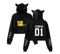 Kpop Stray Kids Sweat-Shirts à Capuche Cat Ear Crop Top Hoodie Yellow Wood Imprime Hip Hop Pullover Manches Longues Pull à Capuche Sweats Bang Chan Changbin Hyunjin Han Felix Seungmin