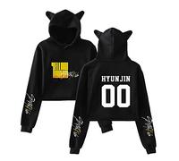 Kpop Stray Kids Sweat-Shirts à Capuche Cat Ear Crop Top Hoodie Yellow Wood Imprime Hip Hop Pullover Manches Longues Pull à Capuche Sweats Bang Chan Changbin Hyunjin Han Felix Seungmin