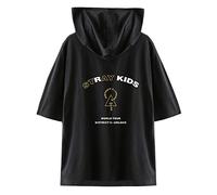 Kpop Stray Kids T-Shirt à Capuche District 9 : Unlock Impression de Lettre Été Sweat-Shirt à Capuche Manches Courtes Impression Top Chemisier Hyunjin Felix Seungmin Jeongin Jisung Minho