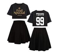 Kpop Twice Crop Top et Jupes de Patineur Deux Pièces Set Été T-Shirts Court À Manches Courtes + Évasé Jupe Feel Special Impression Suit NA YEON Jung YEON Momo Sana JI Hyo Mina DAHYUN