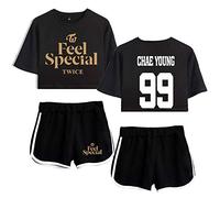 Kpop Twice Crop Top T-Shirts et Shorts Été Deux Pièces Set À Manches Courtes Casual Tops + Pantalon Court Feel Special Impression Suit Momo Sana JI Hyo Mina DAHYUN CHAE Young TZUYU