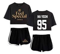 Kpop Twice Crop Top T-Shirts et Shorts Été Deux Pièces Set À Manches Courtes Casual Tops + Pantalon Court Feel Special Impression Suit Momo Sana JI Hyo Mina DAHYUN CHAE Young TZUYU