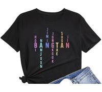 KPOPIRUDA T-Shirts pour B-TS T-Shirt imprimé à Manches pour Femme avec nom de Membre et Lettre pour Kpop Merch, Noir, Taille S